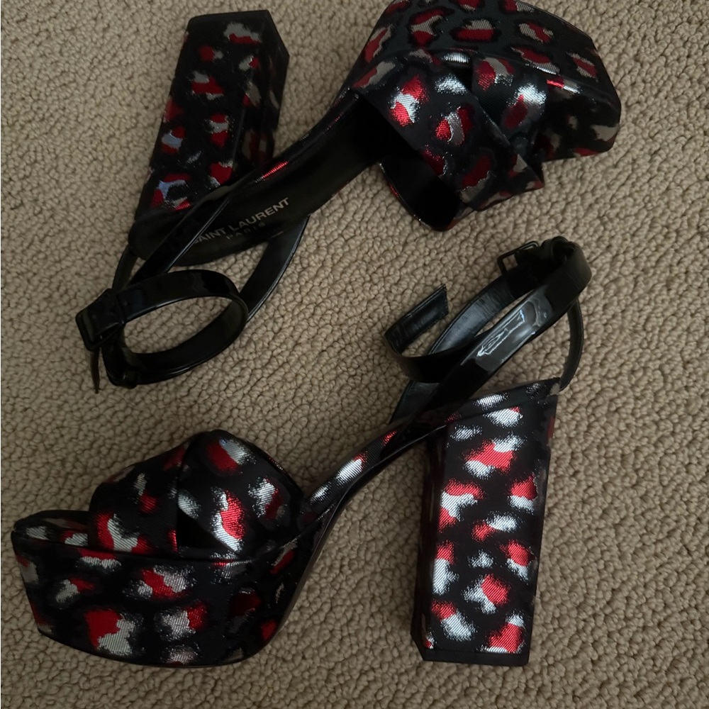 Saint Laurent Black and Red Patterned Platform Heels - Picture 5 of 11